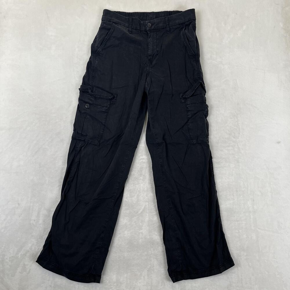 American Eagle Cargo Pants Womens 2 Black Baggy Wide Leg Stretch Twill Utility